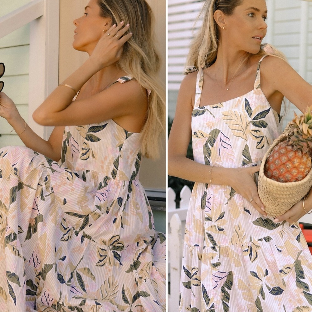 Billabong Floral Sunset Seaspray Tiered Midi Dress